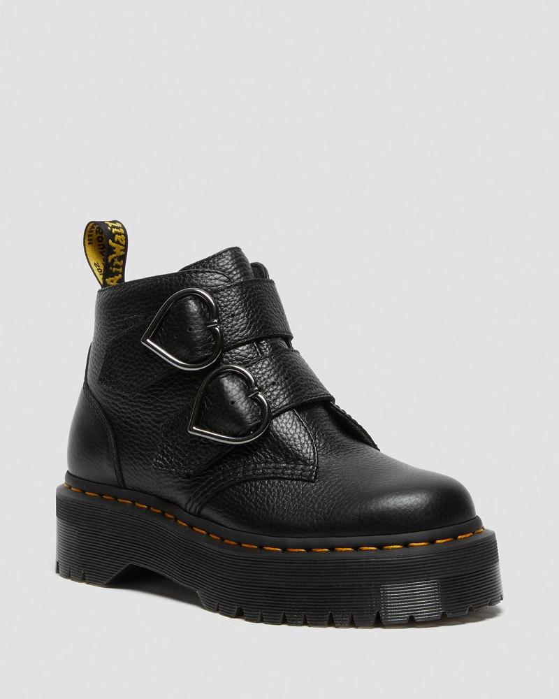 Women\'s Dr Martens Devon Heart Leather Platform Boots Black | AU 238OKI